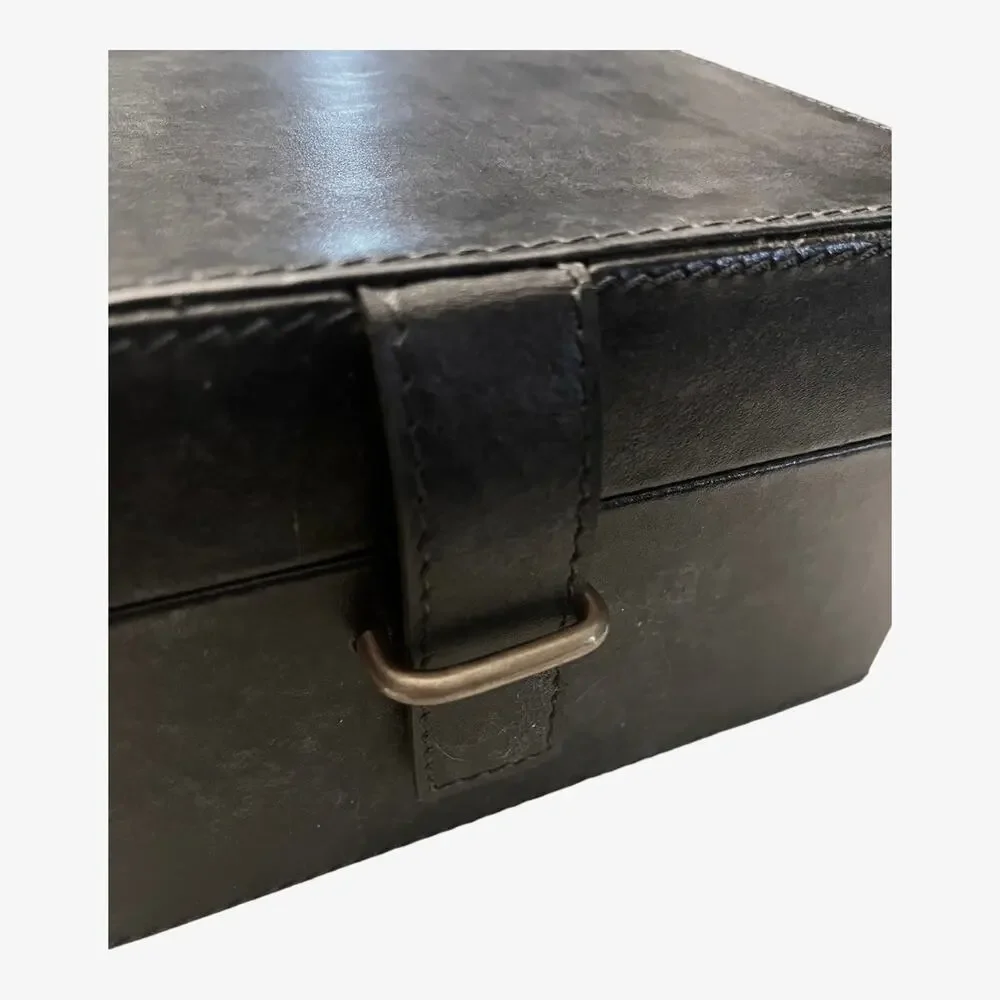 PB Black LEATHER JEWELRY BOX + TRAY Mens Ladies 8” Square Dresser Organizer